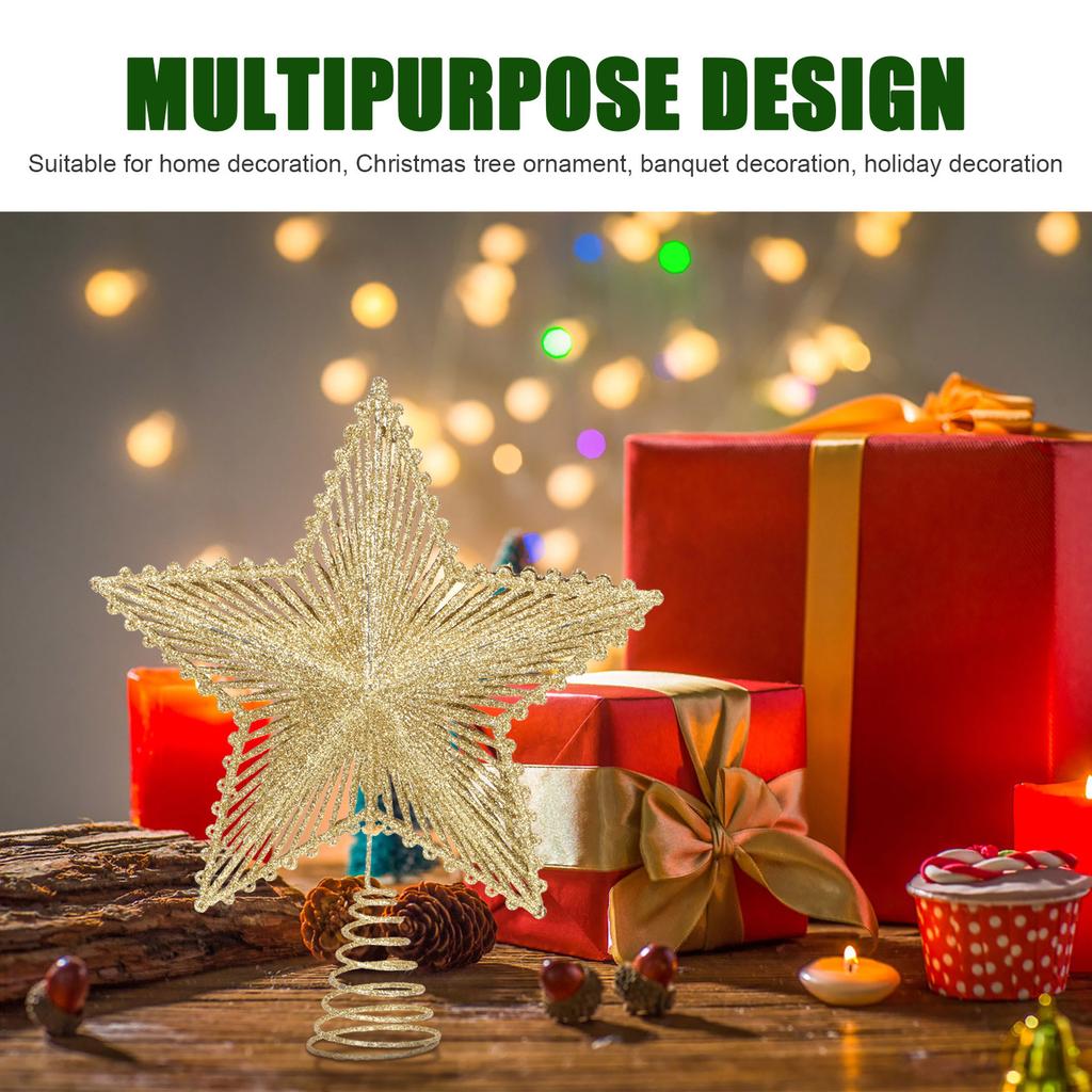 Iron Wire Star Tree Topper Christmas Ornament Metal Xmas Decor Holiday Party Home Decoration Treetop Prop