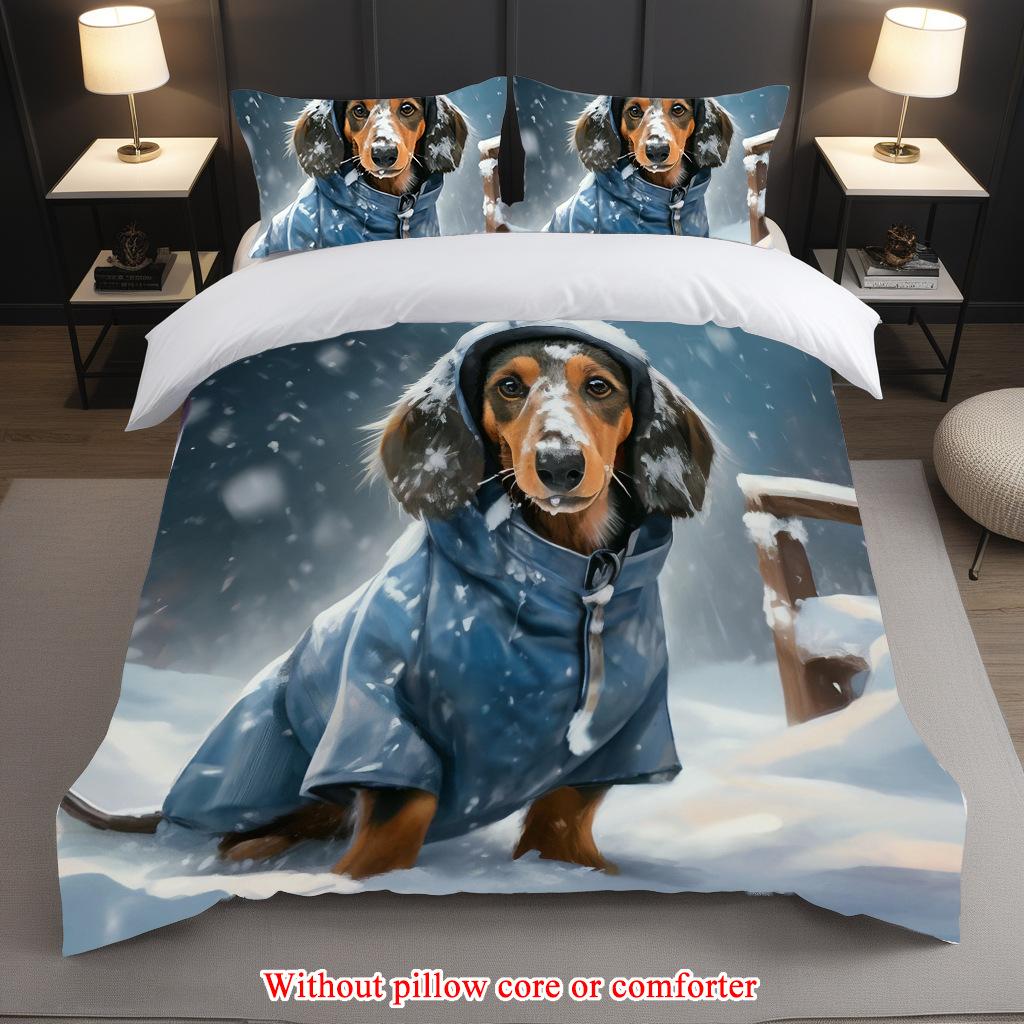 Quilt Cover 3D Digital Printing Three-Piece Set Home Textile Snow Cute Pet Tk Bedding