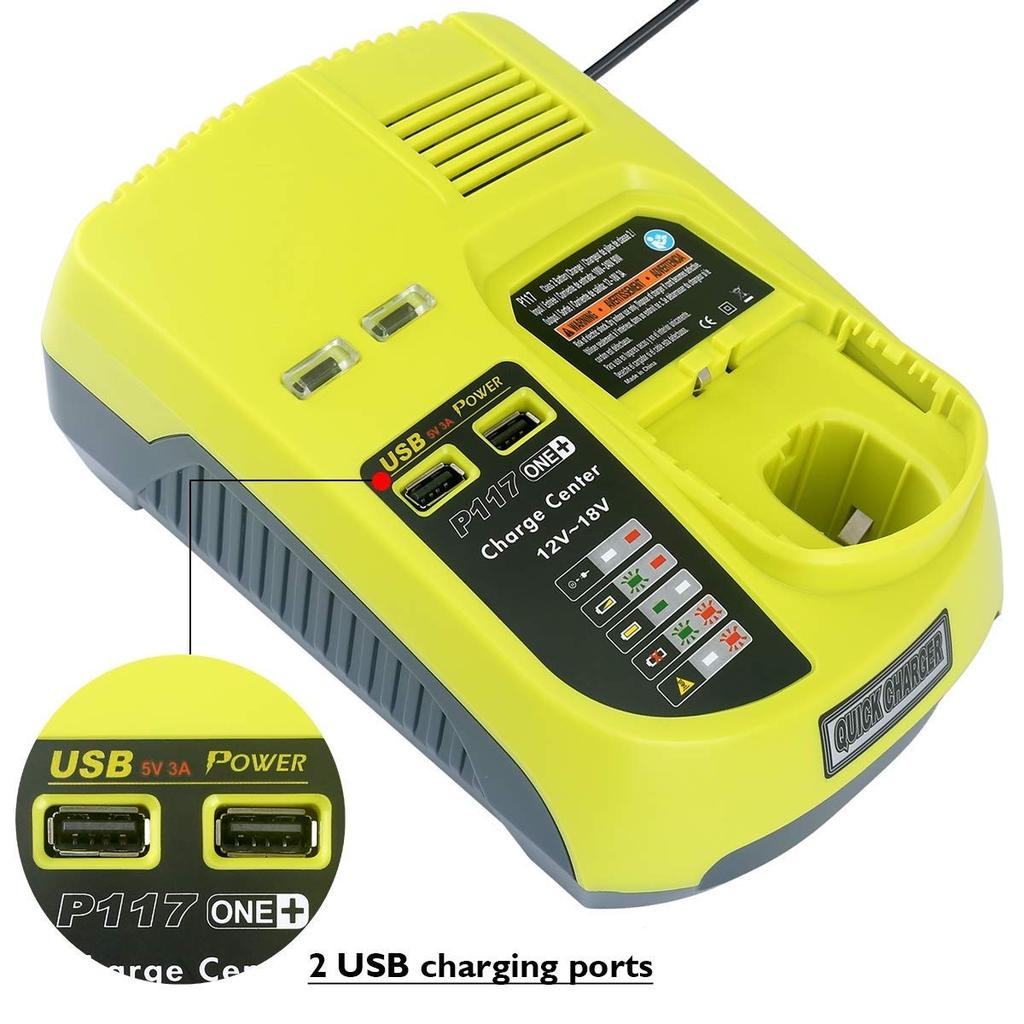 2 Packs Of 6.0Ah For Ryobi One + Plus P108 18V Lithium High Capacity Battery And P117 Charger