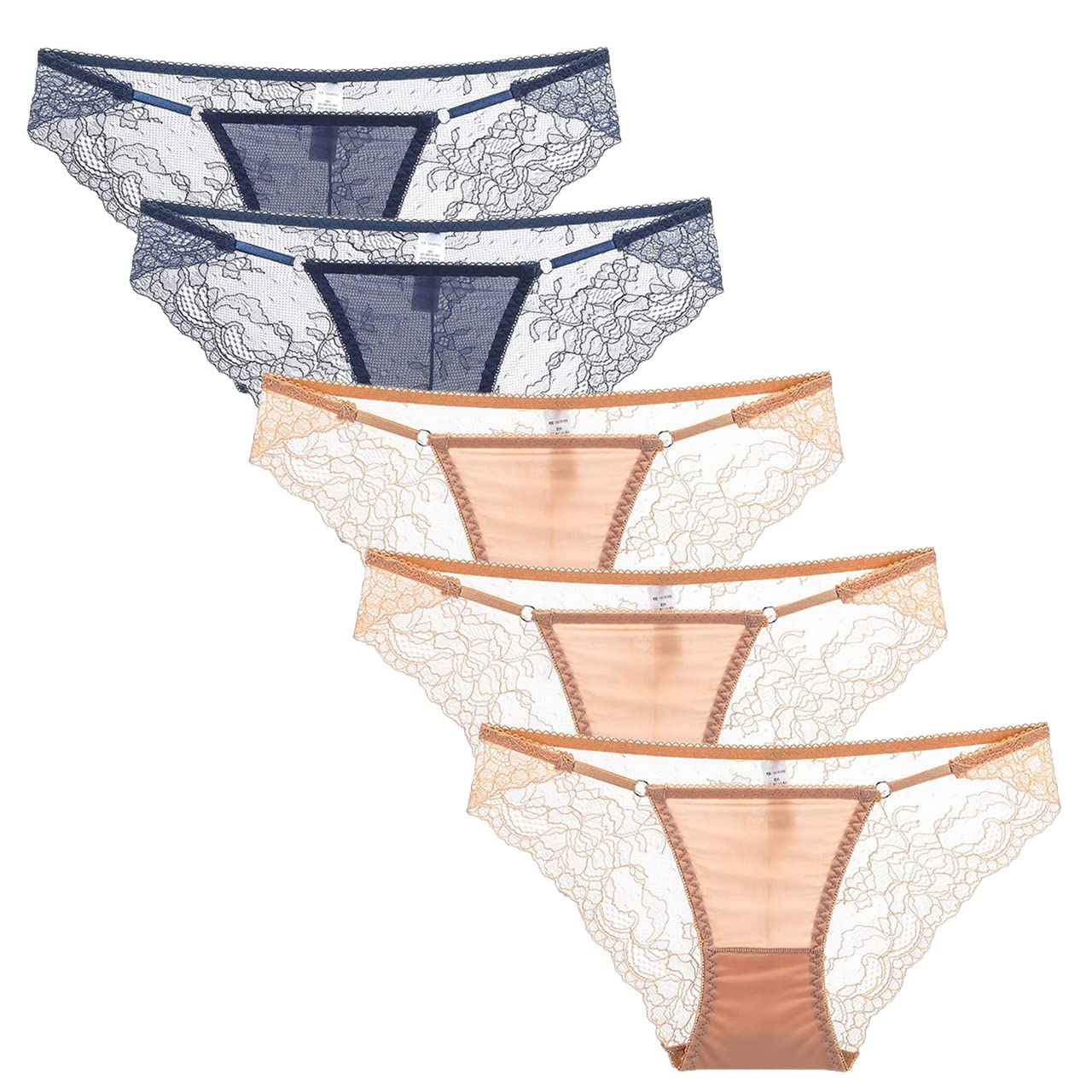 

White Fang TT209S5 Set of Lace Sexy Lingerie of Women s 5-Piece Panties, See-Through (Set 5)