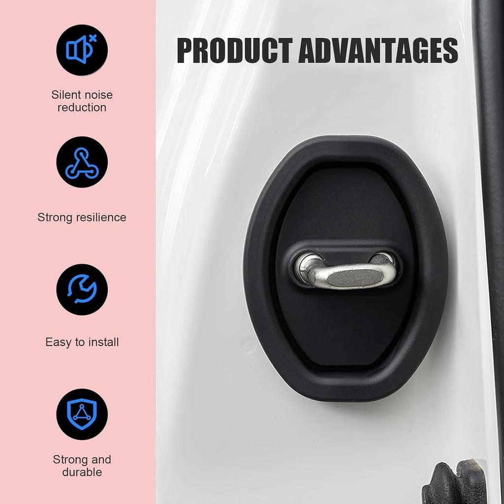 Car Door Strike Protector, Silicone Shock Absorber Pads, Car Door Lock Cover, Universal for Most Cars (Black)