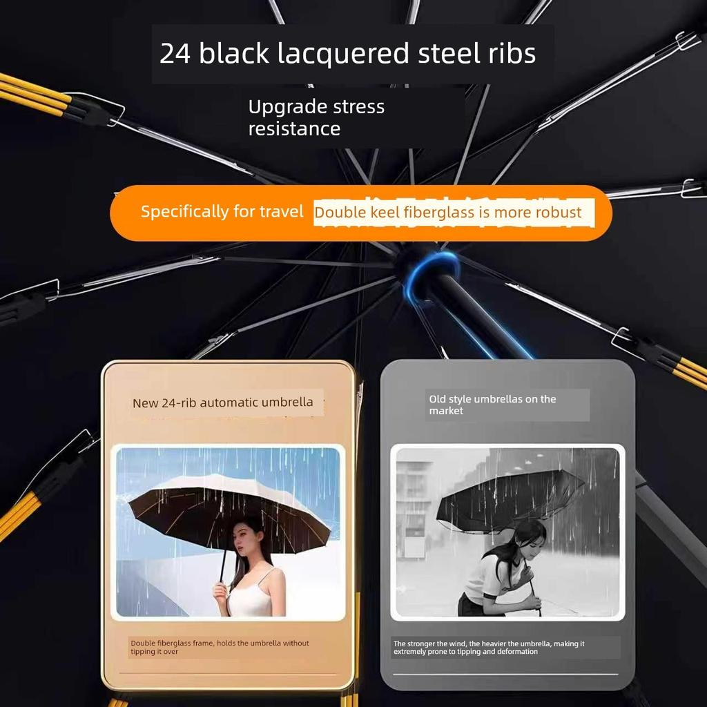 Fully Automatic Large Umbrella, Dual-Purpose for Rain and Sun, Black Rubber Sun Protection Umbrella, Foldable High-End Sunshade Umbrella