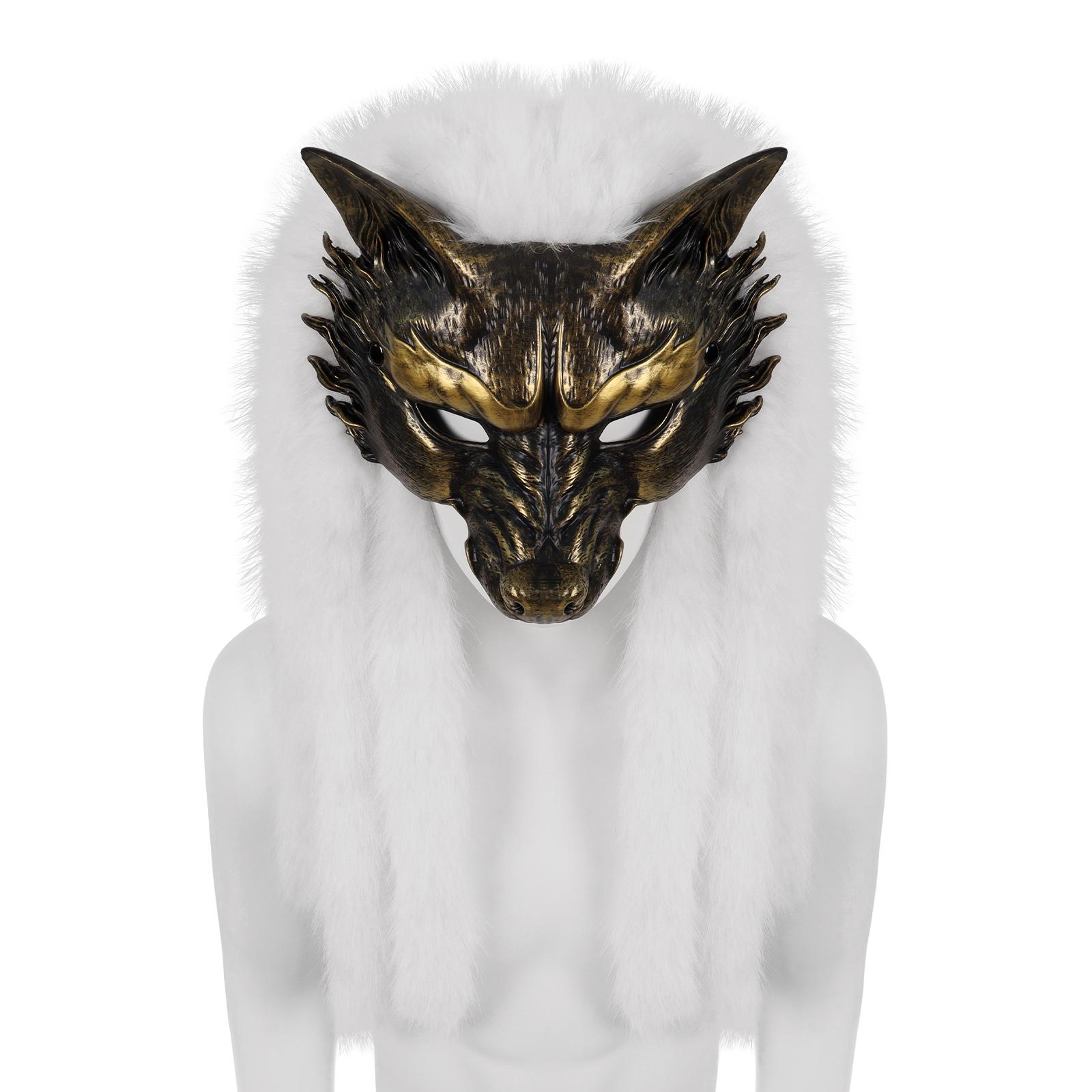 Viking Wolf Mask Nepbont Hoofddeksel Weerwolf Barbaar Voor Halloween Cosplay Kostuum Accessoires