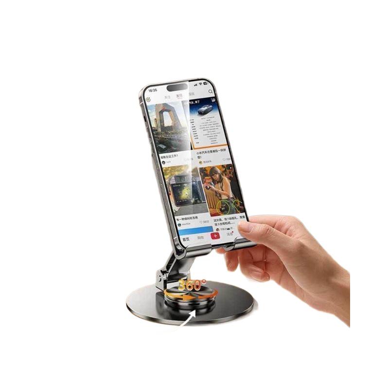 All-Metal Foldable Desk Phone & Tablet Holder - 360° Rotating for Study & Live Broadcast