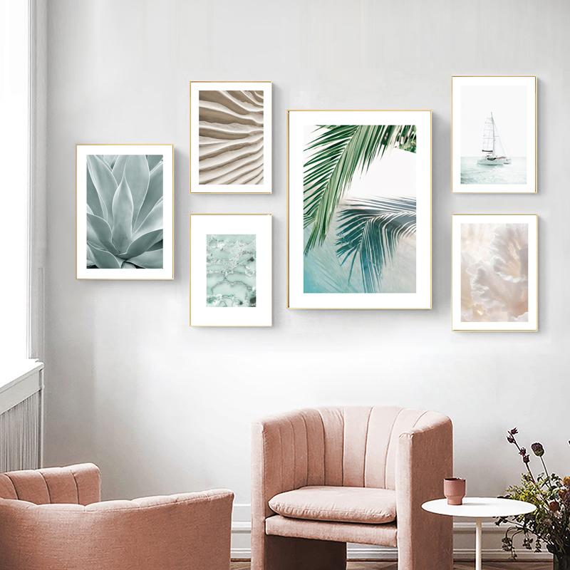 Scandinavian Nature Plant Palm Leaf Shell Beach Canvas Painting Poster Seaside Landscape Print Wall Art Picture Home Decoration