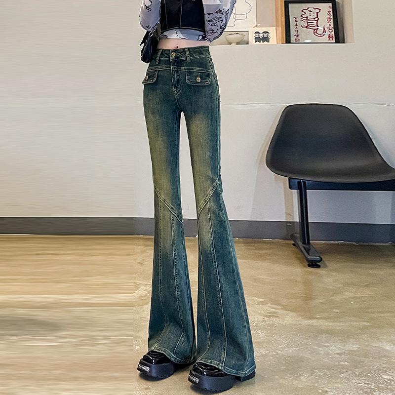 Vintage High-Waisted Flared Leg Patchwork Jeans for Women - Slimming Bell Bottom Design Extra Large