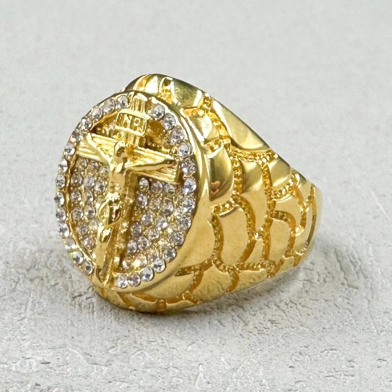 Hip Hop gold color 316L Stainless Steel with full rhinestone INRI Crucifix JESUS Cross Rings for Men Rapper party