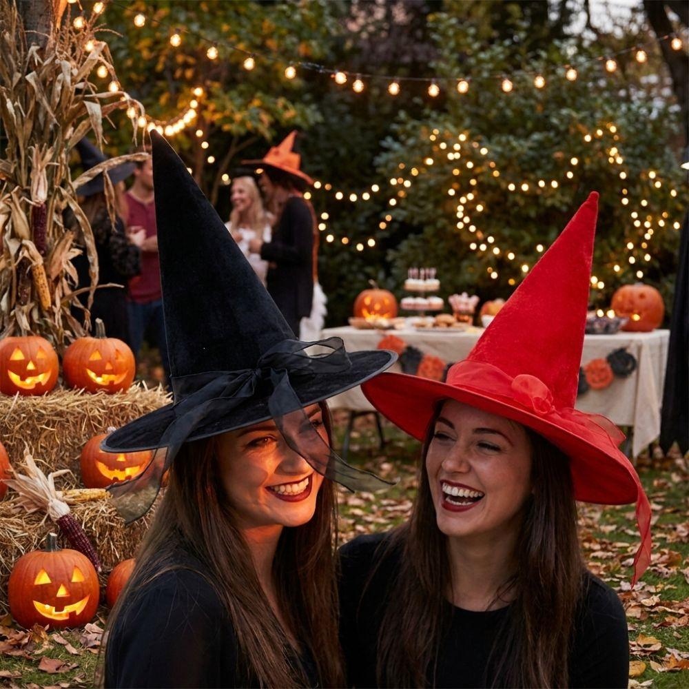 with Lace Velvet Dark Witch Hat Wide Brim Pointed Mage Hat Halloween Decor Hat Masquerades