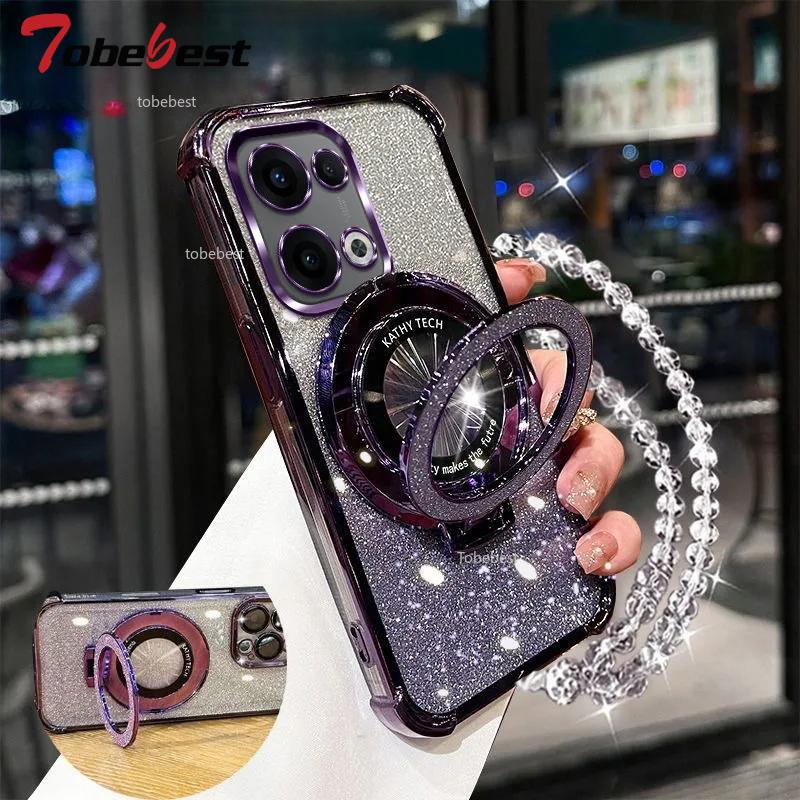 Glitter Plating Shockproof Case For Reno 13 Pro 13F Fundas Crystal Bracelet Magsafe Phone Holder Cover