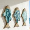 3 Pcs Wooden Fish Wall Decor Nautical Coastal Theme Wall Art Vintage Beach Blue Fish Wall Sculpture for Lake House Bathroom Bedroom Decor