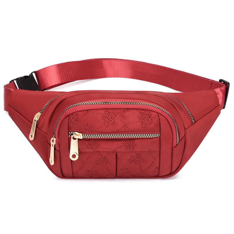 Women's fashionable waist bag, multifunctional outdoor waist bag with multiple zipper compartments and adjustable shoulder strap