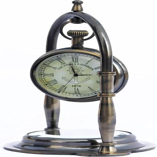 

Старинные морские викторианские часы Лондон 1876 года из латуни с настольным декором и компасом