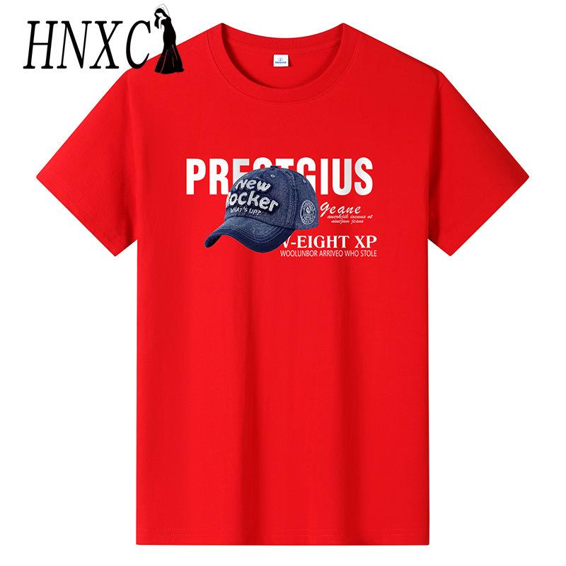 HNXC Kortermet t-skjorte i bomull for menn mote løs halvermet skjorte med trykt medfølende skjorte