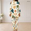 Women Plus Size Geometric Printed Half Zip Long Sleeve Top Fitted Long Pants Two Piece Set