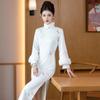 Embroidered White Velvet National Style Suzhou Long-sleeved Improved Cheongsam Winter Thick Women's New Chinese Style New Autumn and Winter