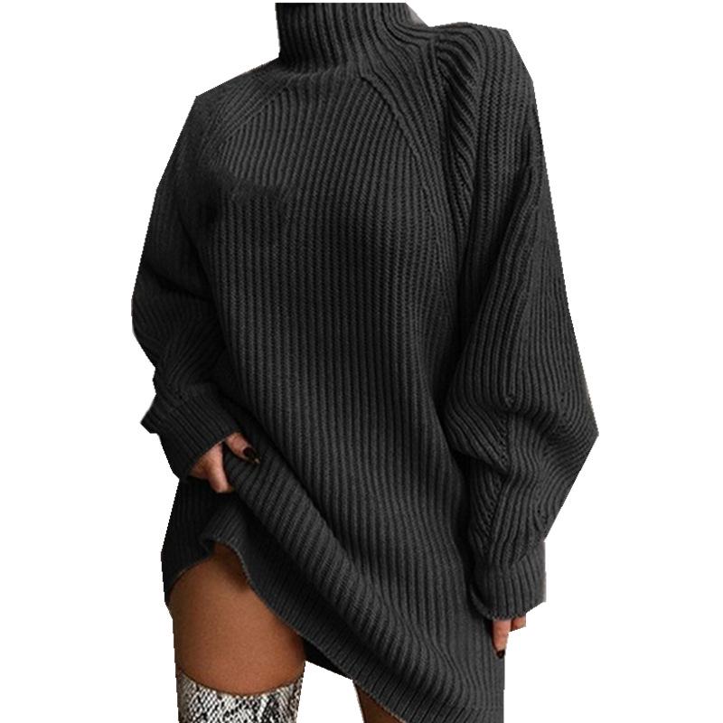  Autumn/Winter Hot Style Knitted Mid-Length Raglan Sleeve Semi-High Neck Sweater Dress