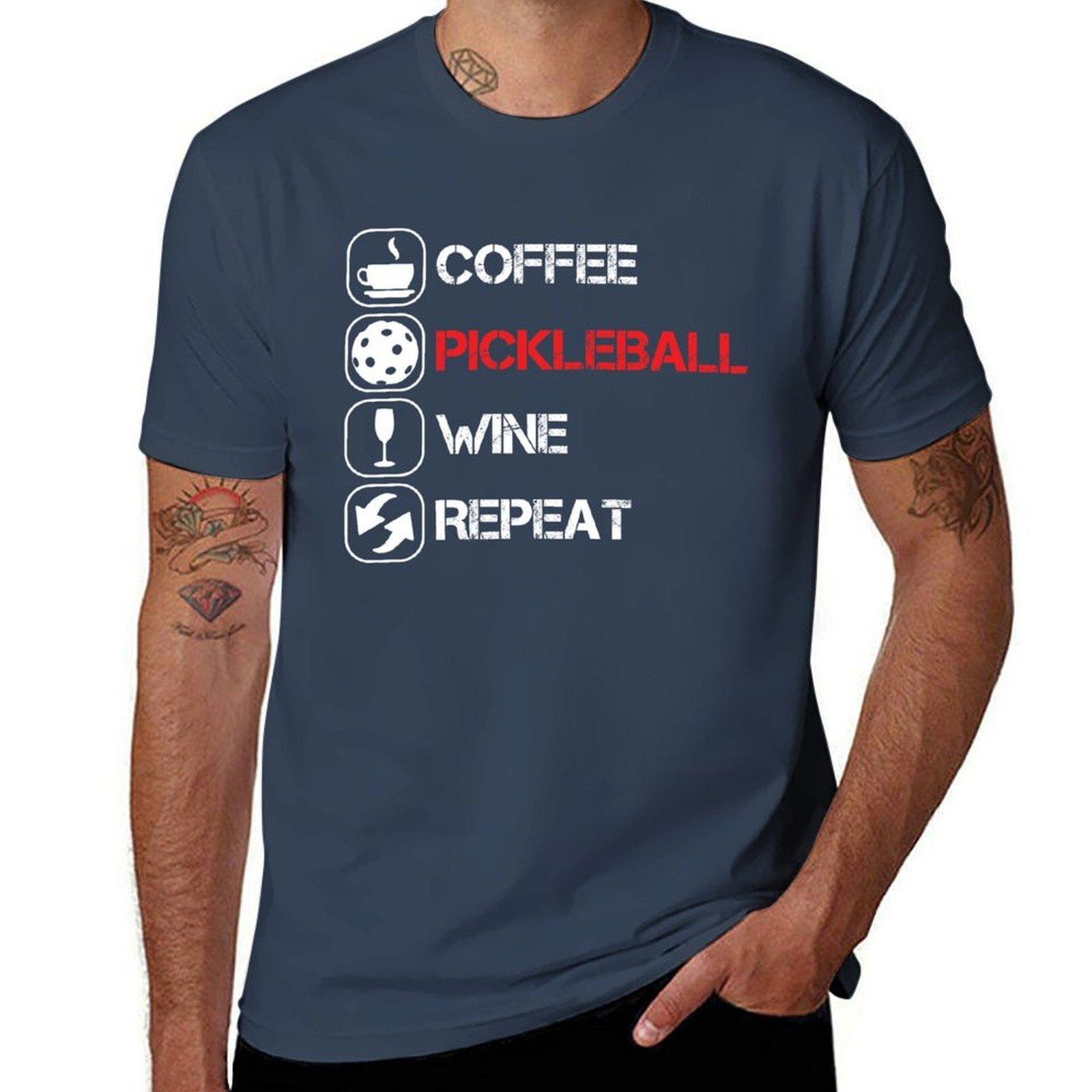 Coffee Pickleball Wine Repeat Tshirt Novelty Graphic Tee Shirt S