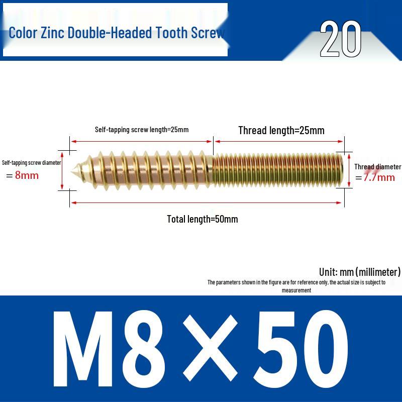 304 Stainless Steel Hex Socket Double-Head Self-Tapping Screw, Galvanized Pointed Tail, Furniture Connector (M4, M5, M6, M8)