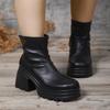 Women New Fashion Short Boots Female Sexy Leather Shoes Square Toe Gothic Zipper High Heels Casual Thick Soled Comfort Footwear
