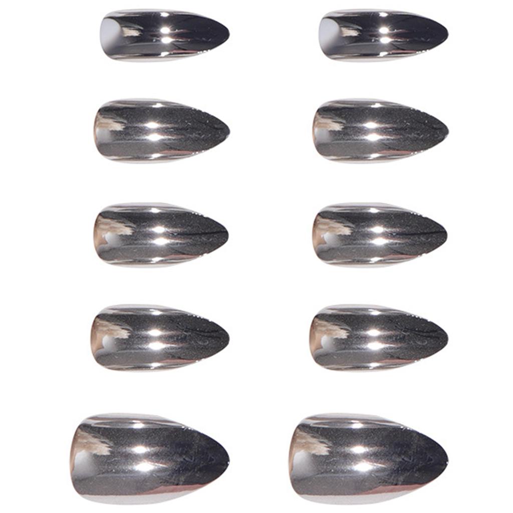 Metallic Bright Silver Fake Nails with Environment-friendly Acrylic Material for Pleasant DIY Nail Experience At Home