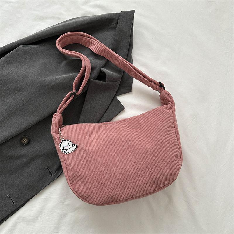 Chic Corduroy Shoulder Bag Casual Japanese Style Canvas Medium Crossbody