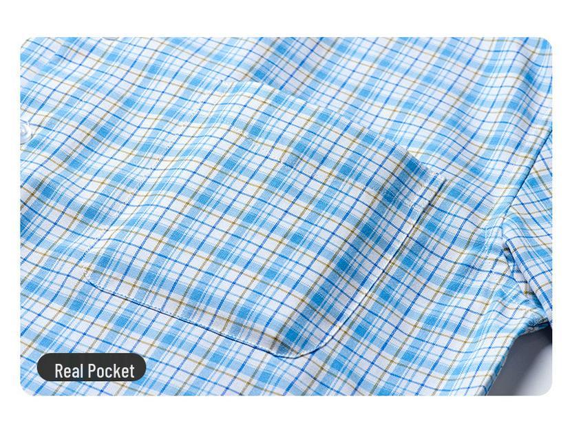 Men's Plus Size Short Sleeve Plaid Oxford Cotton Shirt