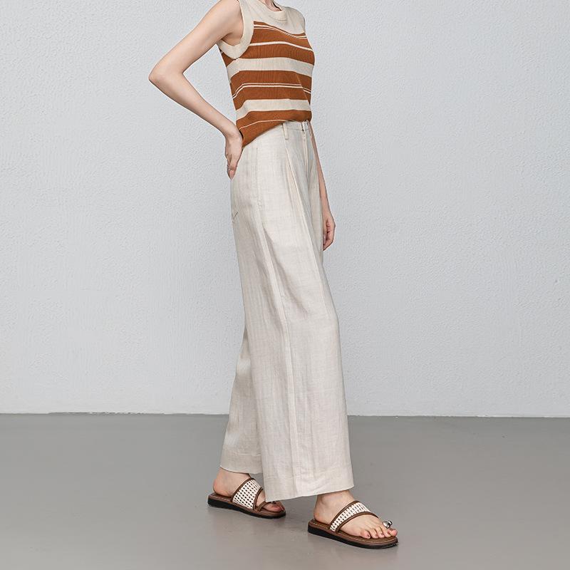 Tencel Linen Cropped Pants for Women, Summer Thin Petite Wide-leg Pants, Loose Old Money Style Cool Herringbone Casual Pants