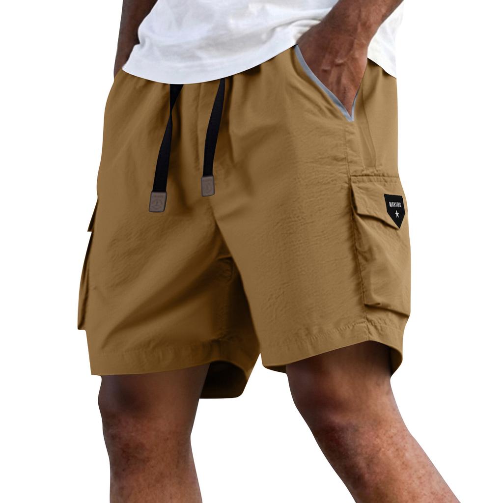 Men's Summer Quick Dry Cargo Shorts Multi Pocket Outdoor Fitness Running Shorts with Elastic Waistband and Adjustable Drawstring for Active Use