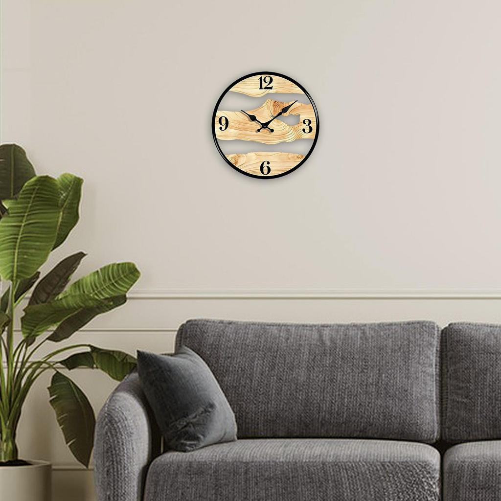 Wood Wall Clock Decorative Non Ticking Fashion Rustic Quiet Hollow for Kids Room Living