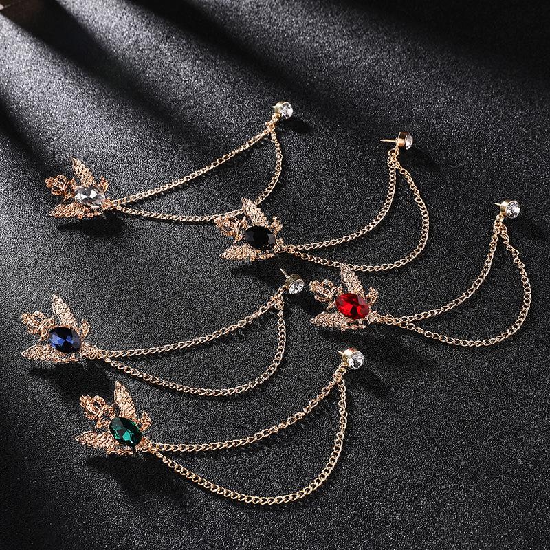 Fashion Tassel Chain Brooch Anti Discoloration Crystal Brooches Crown Gemstone Brooch Retro Shirt Collar Lapel Pins For Business