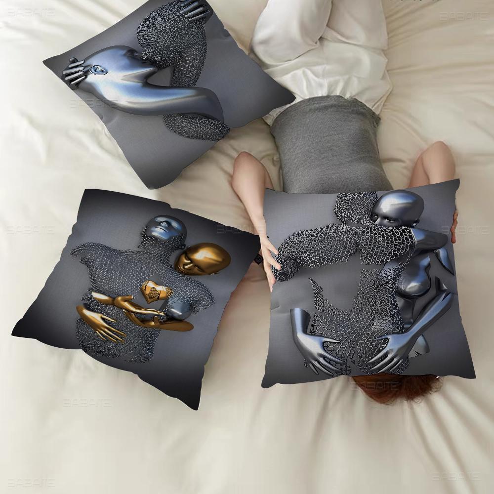 Metal Figure Statue Pillow Cover For Bedroom Room And Living Room Sofa Decorative Cushion Cover