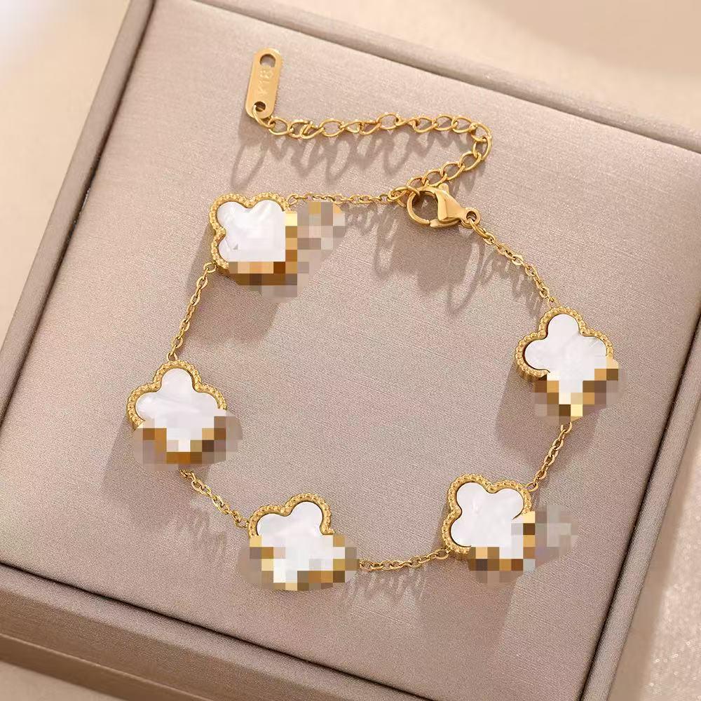 Luxe Titanium Staal Vierbladig Klaver Armband in Koreaanse Stijl met Ingelegde Diamanten voor Vrouwen - Kleurvast