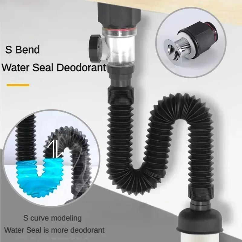 Flip-Top Kitchen Sink Drain Retractable Deodorizing Filter Flexible Downspout Bathroom Sink Anti Clogging Kitchen Accessories