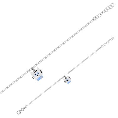 [Q6013] - S&B White Blue 'Cat' Children's Bracelet - 10 Mm