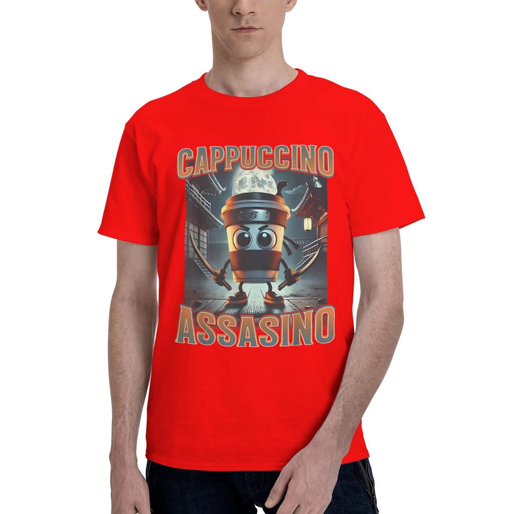 Włoski Brainrot Śmieszny Meme Zabójcze Cappuccino Koszulka Męska Damska Kawaii Krótki Rękaw T-shirt Lato Dekolt O 100% Bawełna