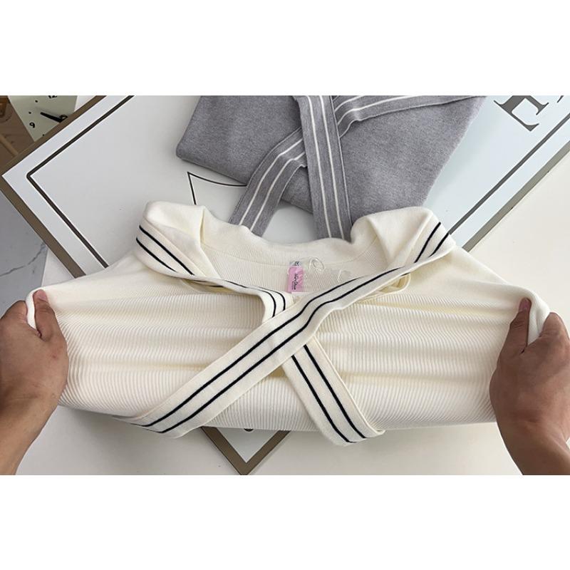 Plus Size Women Ribbon Sailor Collar Long Sleeve Knit Sweater