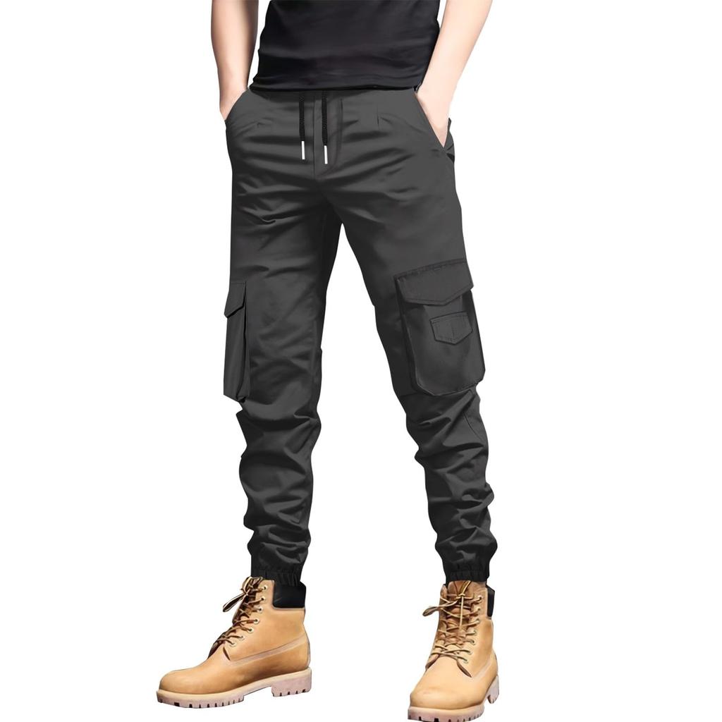 Męskie spodnie cargo slim fit z wieloma kieszeniami, zwężane spodnie casualowe