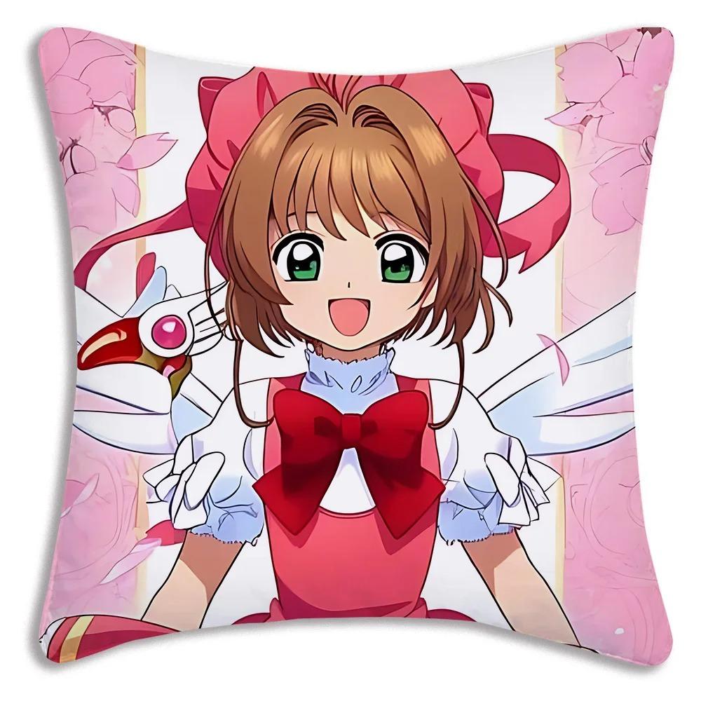 PC Sakura Anime Pillow Cover Magical Girl Print Polyester Cushion Case for Sofa Sakura Kerochan Themed Home Decor