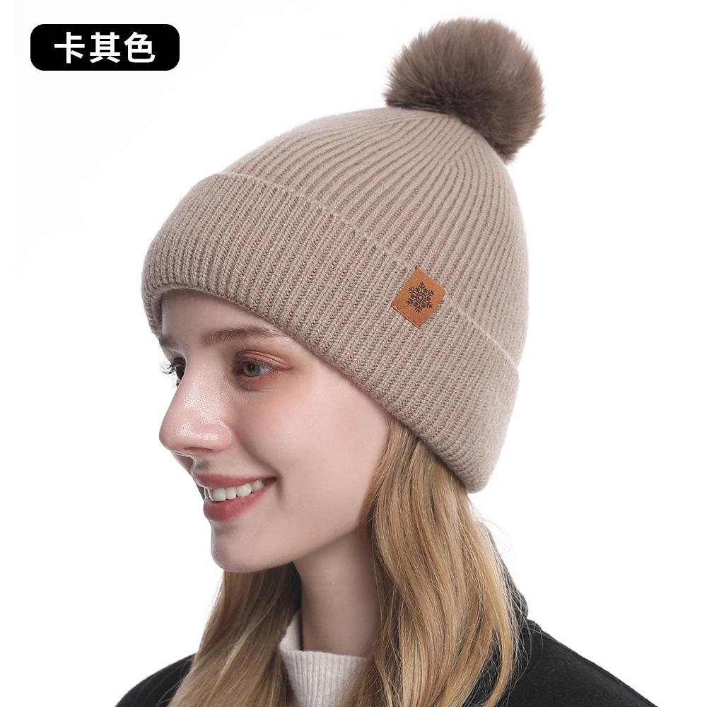 Knitted hat, women's winter double-layer velvet warm riding ear protection wool knitted hat scarf gloves three-piece set
