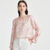 New Chinese Aesthetics: Spring and Summer Mulberry Silk Round Neck Heavy Industry Printing and Dyeing Versatile Slim Long Sleeve Shirt for Women