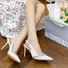 Off-white Rhinestone High Heels Women's Thin Heels Summer New Pointed Beautiful Sandals Sexy Royal Sister Single Shoes