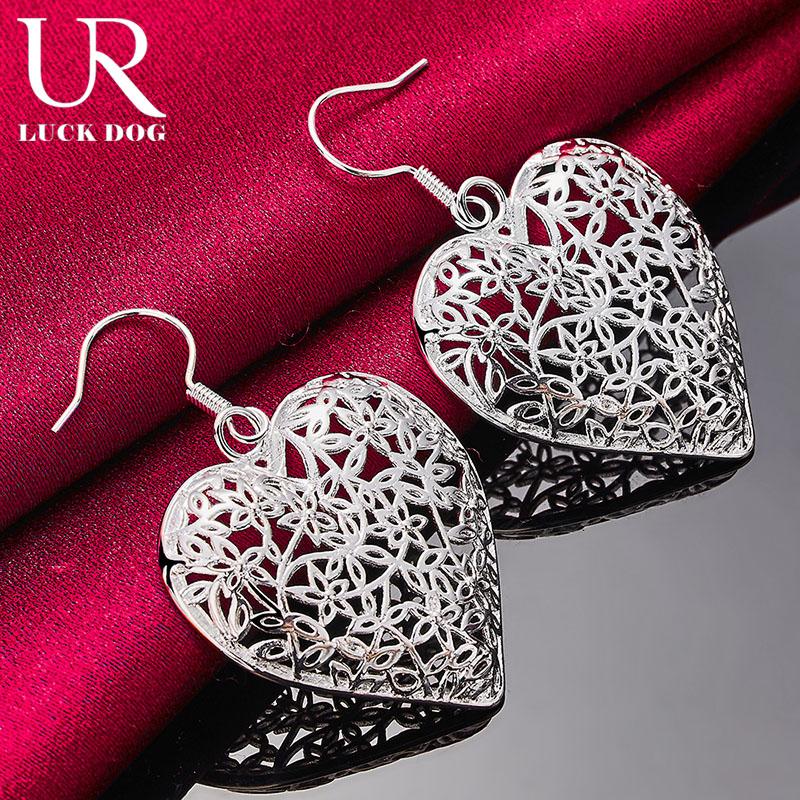 925 Sterling Silver Hollow Heart-shaped Flower Piercing Earrings Fashionable Wedding Jewelry
