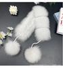 Korean Style Double-Sided Fox & Rabbit Fur Scarf with Pompons for Women
