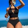 1011 new European and American high-waisted sexy lace-up pit strip bikini split swimsuit swimsuit bikini