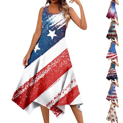 Robe mi-longue décontractée à col rond et sans manches pour femme, imprimé floral vintage avec ourlet irrégulier