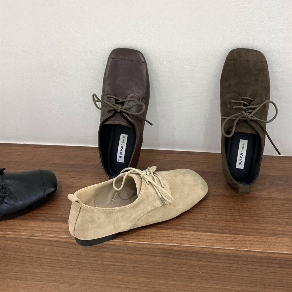 Niche lace-up black loafers single shoes women's shoes 2025 spring and autumn flat bottom with skirt British style small leather shoes