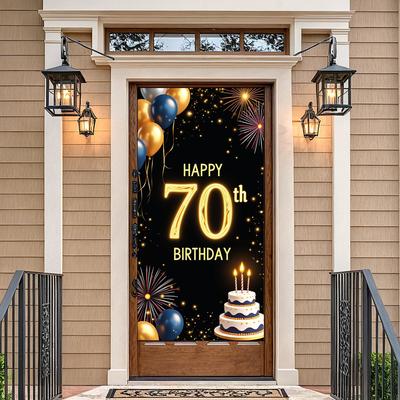 Banner Feliz 70º Aniversário Fundo Preto Dourado Decorações de Festa de Aniversário Adereços de Fotografia Balão Brilhante Fundo