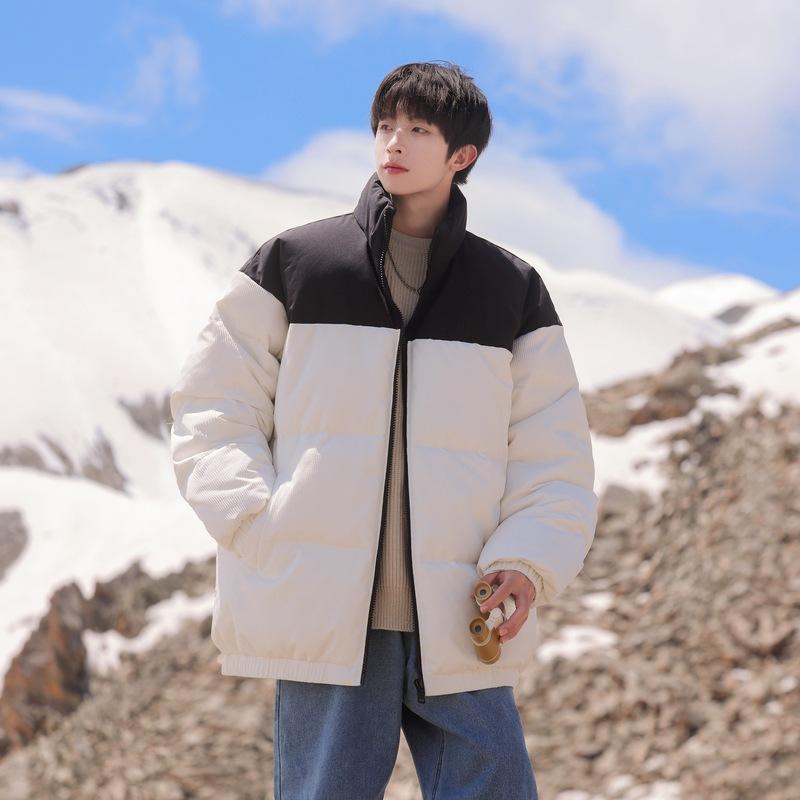 Short versatile winter new men's and women's same warm casual fashion splicing thickened stand-up neck down jacket