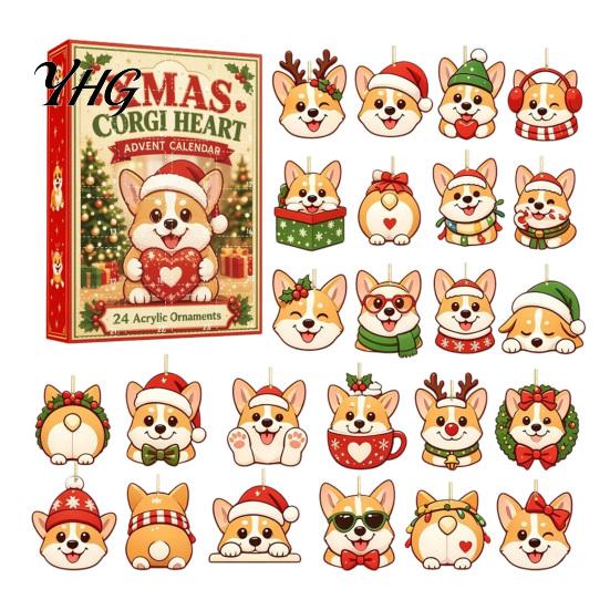 Christmas Countdown Calendar 24 Day Dog Advent Calendar, Cute 2D Flat Chihuahua Hanging Ornaments, Holiday Gift for Lovers Different Acrylic Pendants