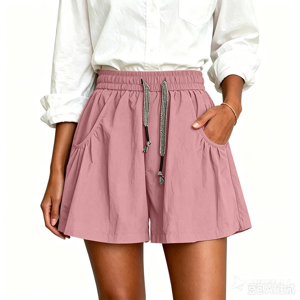 Women Summer Loose Fit Lightweight Casual Shorts with Pockets Elastic Waistband Drawstring Adjustable Relaxed Fit Bottoms